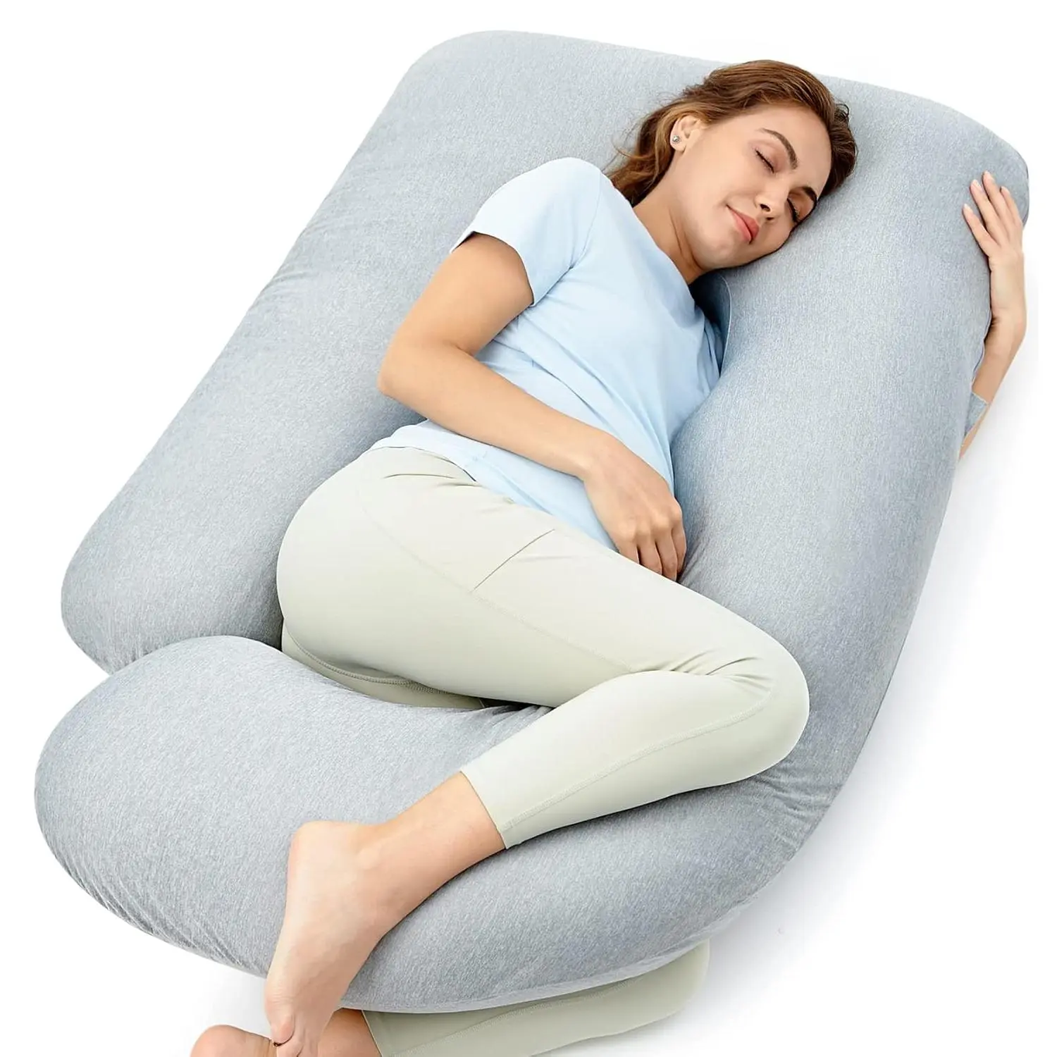 U-Shaped Full Body Maternity Pillow with Cooling Cover, 57-Inch Ergonomic Support Pillow for Pregnant Women, Back and Bump Support for Side Sleepers, Ergonomic Full Body Maternity Pillows