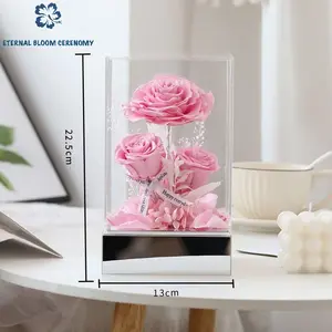 Exquisite Handmade Preserved Floral Arrangement - Mirror-Finish Acrylic Glass Grand Prince Gift Box, Reflective Decorative Mirror Bouquet, Luxury Gift for Special Occasions