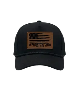 America 250 Distressed Leather Patch Trucker Hat