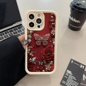 Slim & Sparkly! Rose Butterfly Case for iPhone X-16 Pro Max Plus