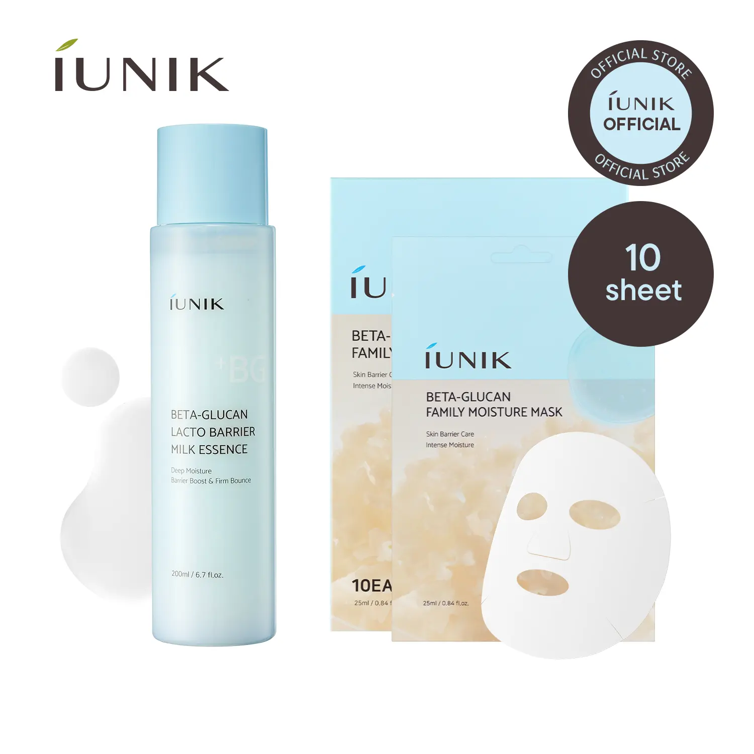 [IUNIK Official] Plump & Glow Hydration Duo | Lacto Barrier Milk Essence + Family Moisture Mask | summervibes