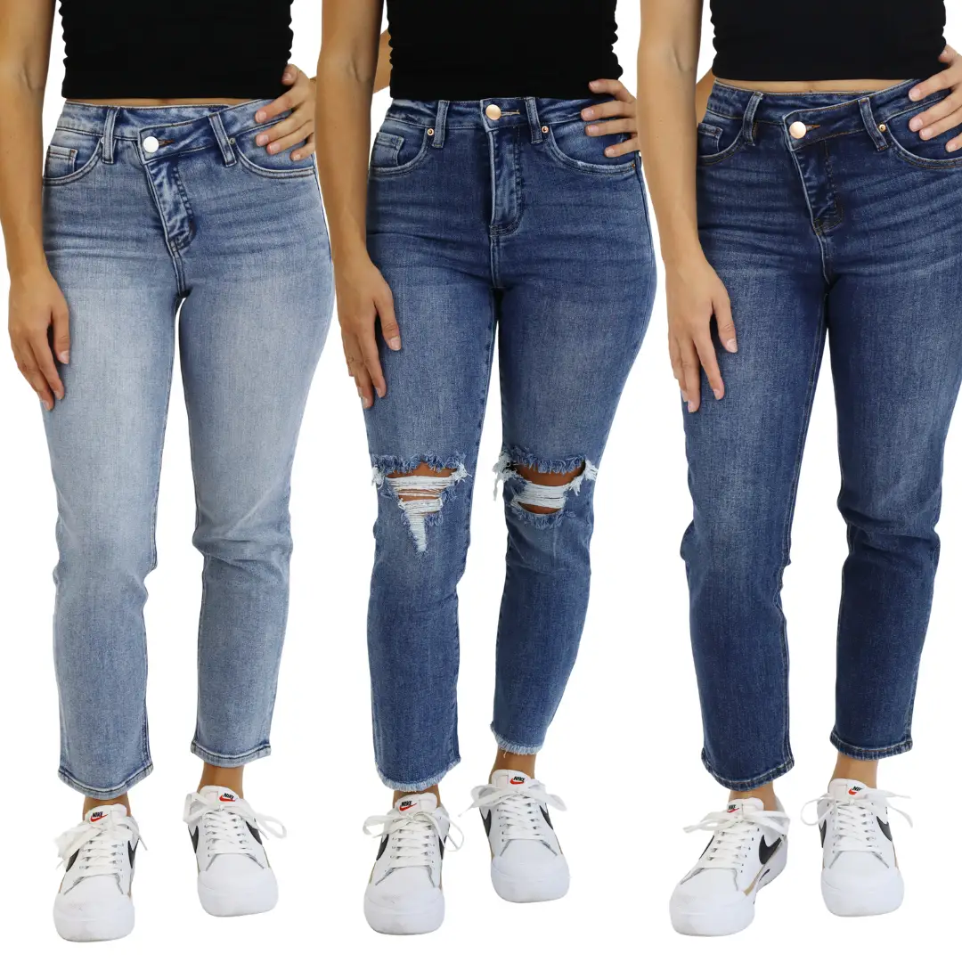 Tummy Control Ankle Crop Slim Straight Jeans by RFM