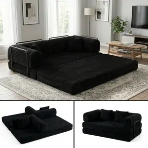 ELSEADY 5-in-1 Modular Sofa Bed - 79" Convertible Sleeper Futon Couch with 2 Pillows, No-Assembly Fixed-Shape Floor Teddy Sofa for Small Spaces, Living Room, Indoor Apartment Furniture with Washable Cover