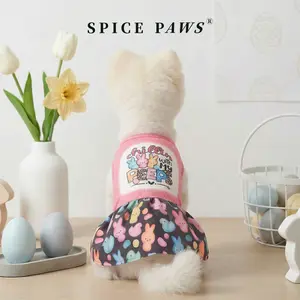 Easter Dog Dress, Chillin With My Peeps Bunny Print Pet Dress, Clothing, Colorful Marshmallow Rabbit Pet Apparel for Small Medium Dogs & Cats, Pink & Black Ruffled Sundress Skirt Festive Holiday & Daily Wear, Easter Holiday Costume Pet Clothes Outfit Paws