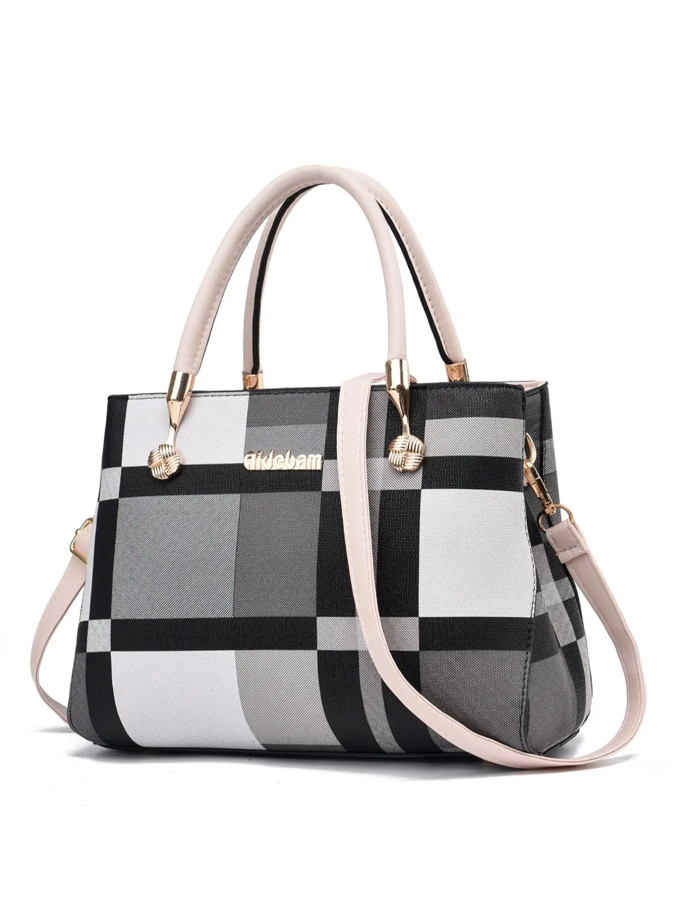 Elegant Plaid Pattern Charm Decor Satchel, Fashion Plaid Pattern Handbag As Gift, Casual Versatile Pu Leather Zipper Bag for Women, All-match Commuter