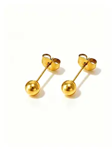 Small Gold Bean Stud Earrings, Elegant Plain Design, Lightweight Luxury, Perfect for Daily Wear and Festive Jewelry, Gift for Women and Girls