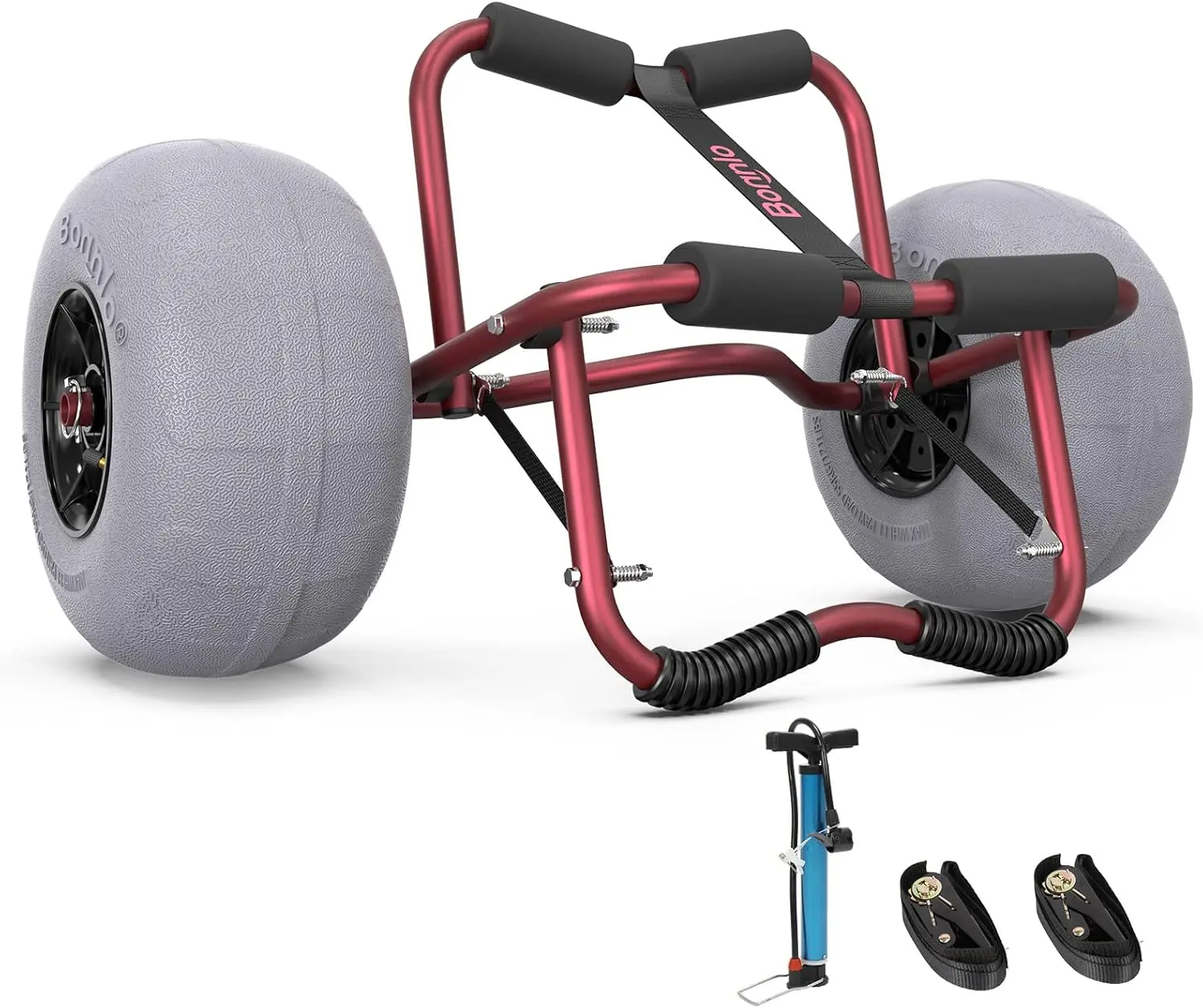 Kayak Cart Trolley Canoe Paddle Board Boat Cart Carrier Dolly with 12" Big Beach Wheels Balloon Kayak Transport Wheels Cart Foldable, Free Pump, 2 Ratchet Straps- Perfect for Soft Sand