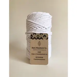 5mm 3 Ply Macrame Cord 3 Strand Twisted Cotton Craft Rope - White Fiber Art String
