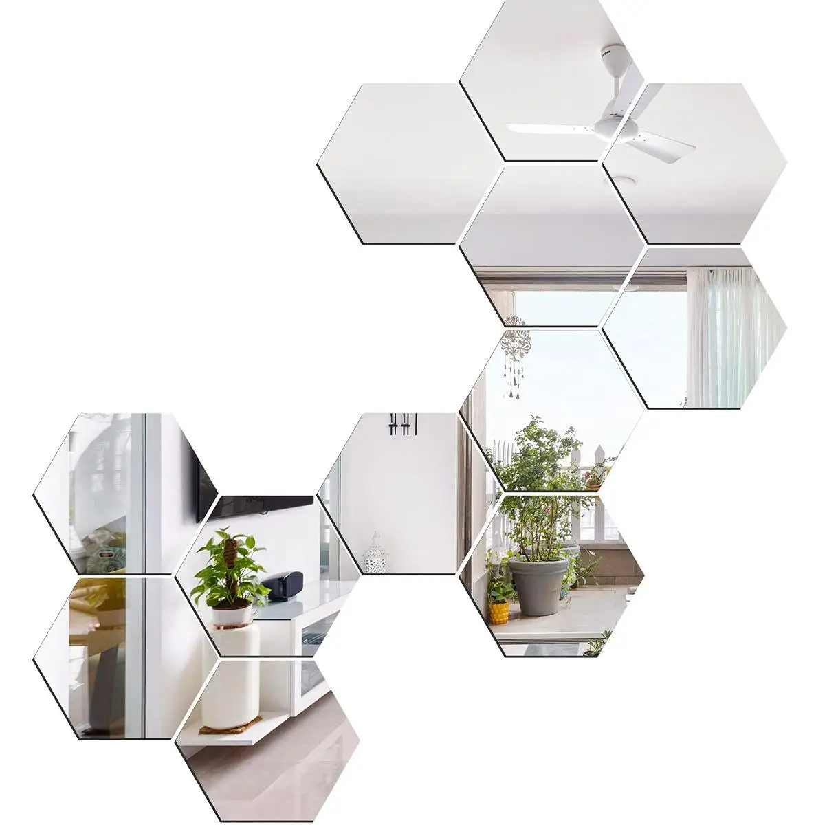 Hexagon Removable 3D Mirror Wall Sticker (12pcs), Self Adhesive DIY Wall Mirror Decal for Living Room Kitchen Bedroom Office, Summer Gift