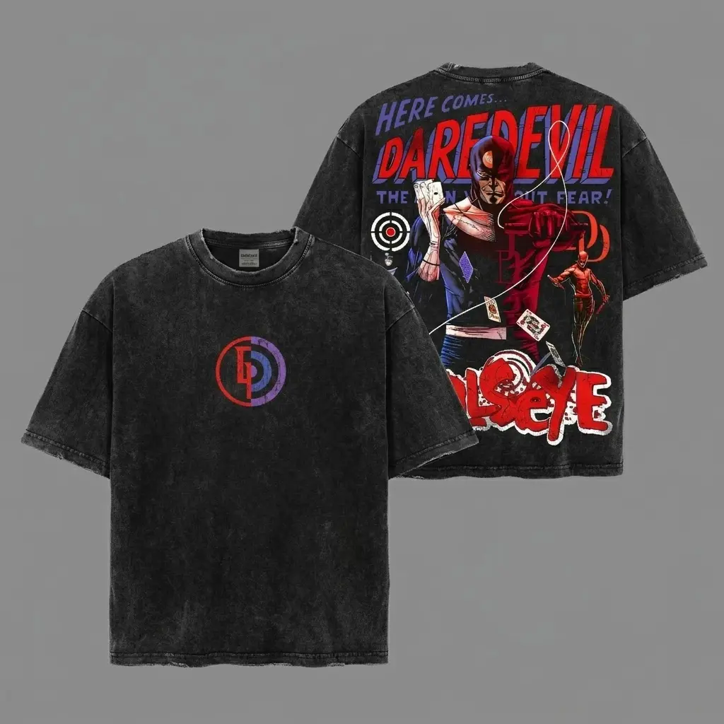 Daredevil Inspired Oversized Black Graphic T-Shirt, Vintage Movie Actor Fan Tee, The Matt Murdock Shirt, Y2K Comic Style Streetwear Top, Black Cotton Unisex Tee, Retro Superhero Inspired Shirt, Gift for Movie Fans