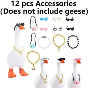 6 Set Desk Goose Outfits Mini Chain Collar and Sunglasses Small Desk Goose Costume Funny Mini Porch Goose Decor Accessories for Magnetic Desk Geese Statue,Mother's Day  gift