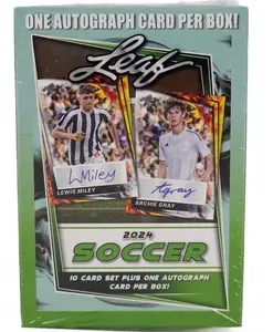 Leaf Trading Cards 2024 SOCCER BLASTER BOX 1 AUTO LOOK FOR AUTOGRAPHS FROM MANY OF THE TOP FUTURE STARS OF SOCCER.ALSO FIND RARE AUTOGRAPHS FROM LEGENDS LIKE LIONEL MESSI, CRISTIANO RONALDO AND MORE. Sports Collectible