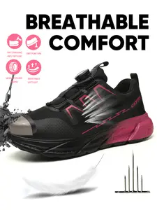 Women's Work Safety Shoes, Knob Lace-Up Design, Thickened Steel Toe, Comfortable Breathable Anti-Smash Anti-Puncture, Suitable for Construction Sites