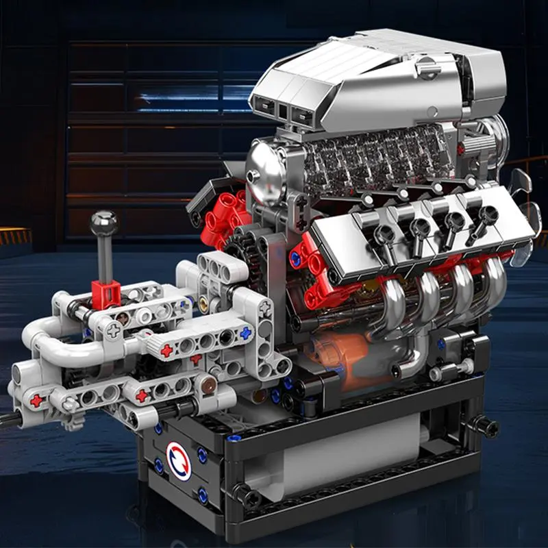 855PCS V8 Engine Kit Moc Blocks Set Desktop Ornaments Assembly Technical Model Toys Simulated Gearbox Children Adult Holiday Gifts Building Sets Buildable Blocks Kit