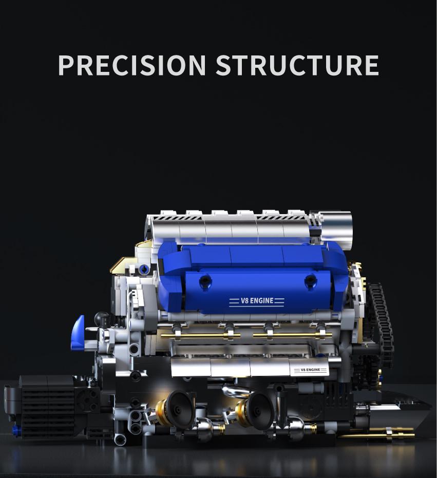 V8 Engine Model Kit That Runs, Motorized Visible Engine Building Set, Mechanical Chain & Cylinder Linkage Structure, STEM Learning Construction Toy, Holiday Birthday Gift for Car Enthusiasts & Adults