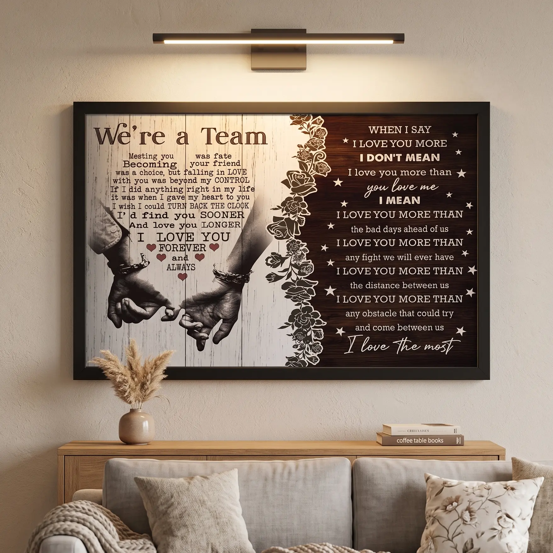 Perfect Gift for Husband Or Wife Birthday Anniversary, Vintage We're A Team Poster Decor, Retro Wall Decor for Bedroom Office Living Room Dorm Home
