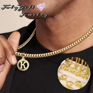 Non Tarnish  Cuban Chain Letter Pendant Necklace for Men&Women- 26 Alphabet Disc Jewelry