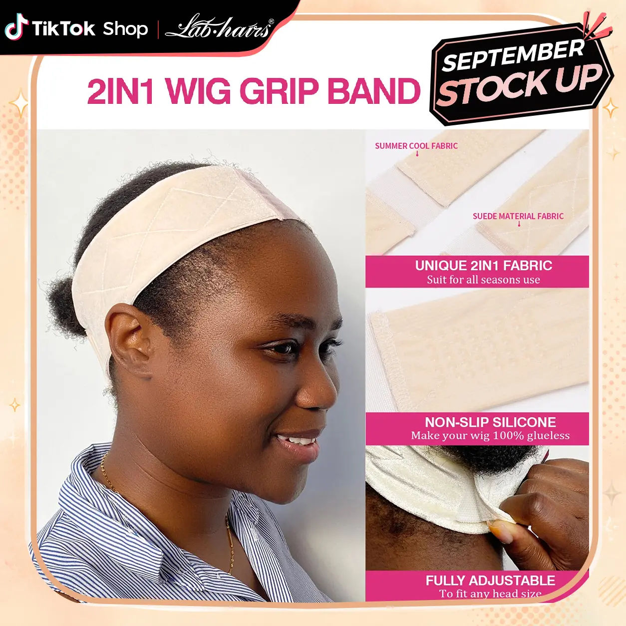 Labhairs Unisex 2IN1 Silicone Antislip Wig Grip Band - Reusable, Washable, Adjustable 2in1 Fabric Hair Accessory, Everyday Secure, Comfortable, Breathable Fit, Easy Wear for Newbies, All-Season Fashion Headband