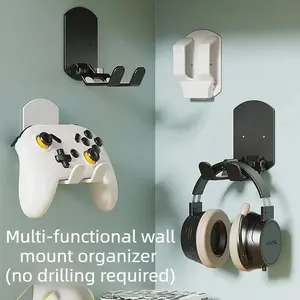 2PCS New Drilling-free Game Controller Stand and Universal Headset Wall Mount for Dorm Storage