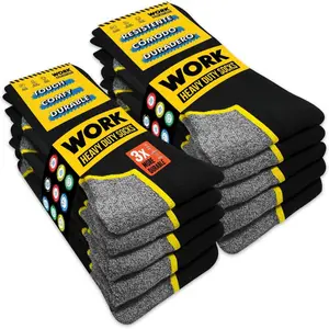 WORK socks of Men Crew Length Black Socks 6/10 Pairs