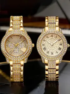 2-piece watch set, luxury gilded elegant watches for women, classic analog watch, delicate casual timepieces, ideal exclusive gifts for ladies