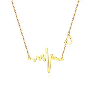 OIDEA Women's Heartbeat EKG Pendant Necklace with 1.5mm Fine Stainless Steel Chain, Gold-Tone Collarbone Jewelry with 2-Inch Extender, 2.4cm×3.5cm Size Gift for Nurses & Doctors