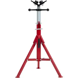 Heavy Duty v-Head Pipe Jack Stand - 28"-52" Adjustable Height, Foldable Legs with 2/4 Sliding Universal Ball Heads, 2500 Lbs Load Capacity Steel Stand for Pipe Support, Processing, Welding | Outdoor