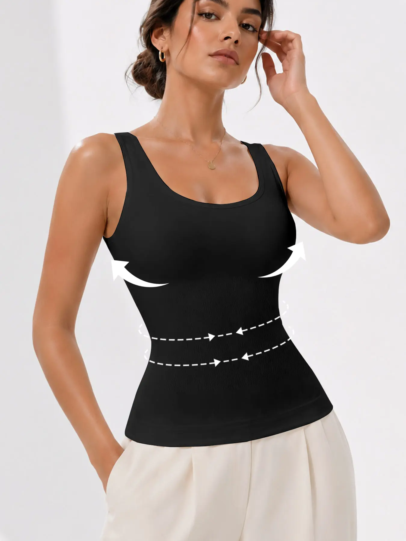 Women'S Tummy Control Vest, Sleeveless Comfortable Base Layer Top with Waist Cinching Body Shaping Sports Bra