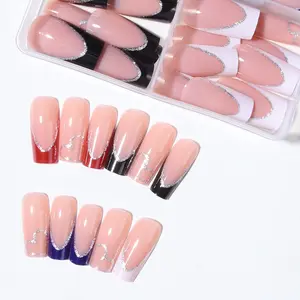 96pcs Nail Art Set, Medium Square Nails, Textured Finish, Flashy Glitter & Heart Design, Acrylic Tips, Perfect for Daily Use & Parties