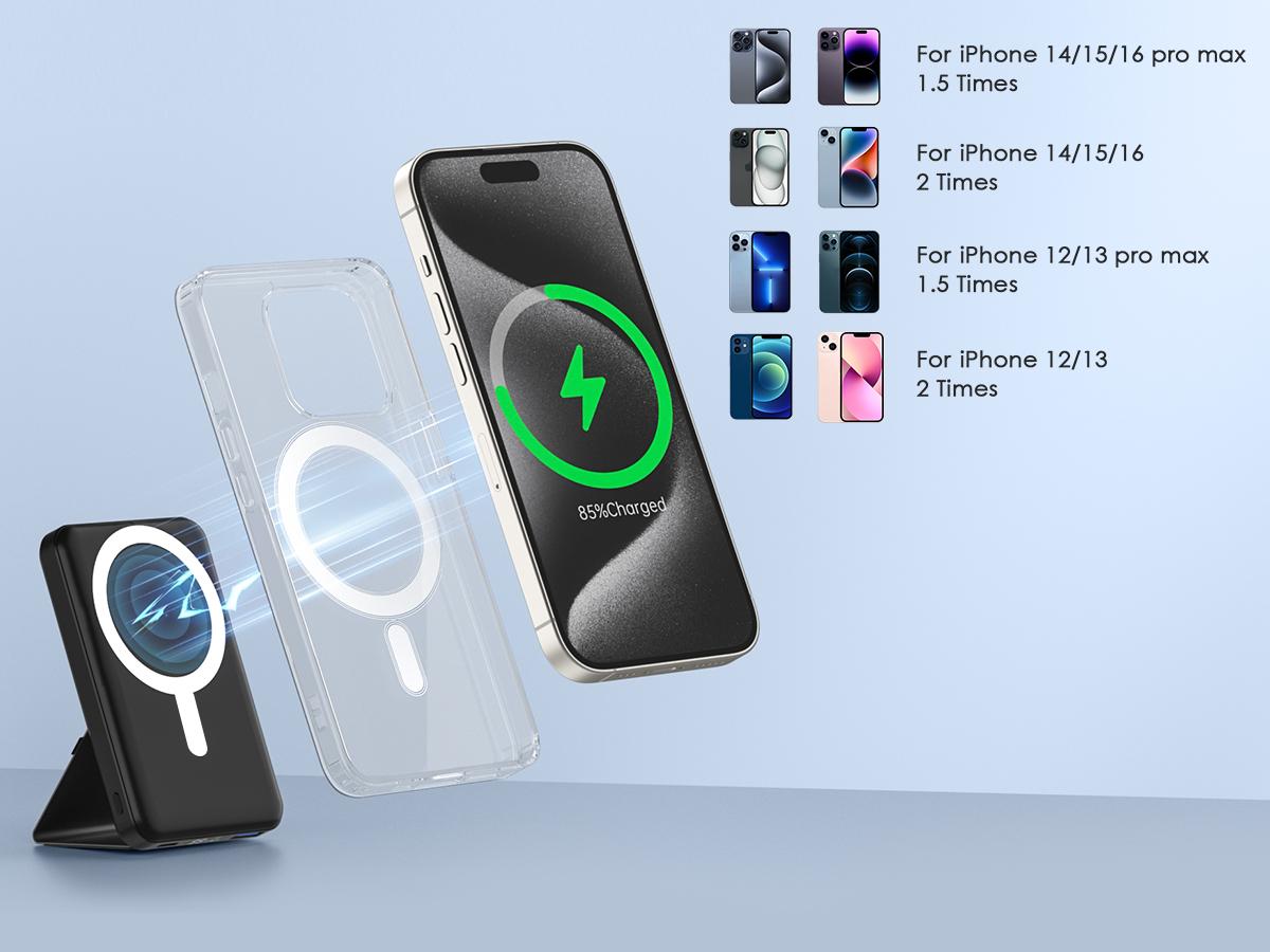 Podoru 10000mAh Wireless Charger, for MagSafe Magnetic Fast Charging Power Bank with Foldable Stand and USB-C Cable, for iPhone 17/16/15/14/13/12 Series