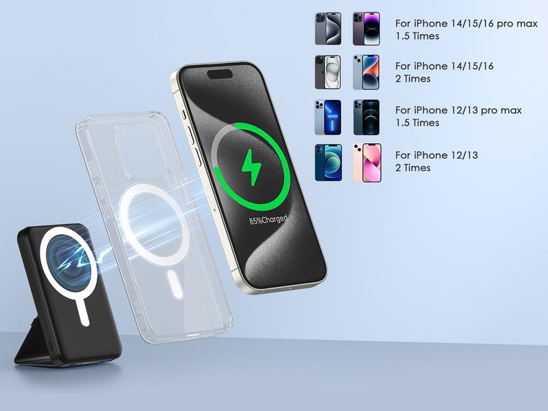 Podoru 10000mAh Wireless Charger, for MagSafe Magnetic Fast Charging Power Bank with Foldable Stand and USB-C Cable, for iPhone 17/16/15/14/13/12 Series