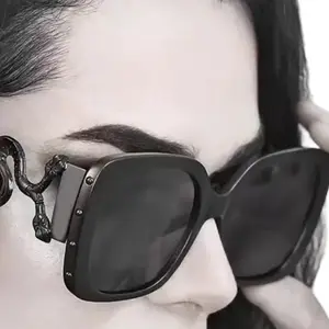 Dark Lens Metal Frame Heavy Sturdy Snake Fancy Gothic Edgy Sunglasses with Unique Design Polarized Lightweight
