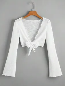 Women's Casual Loose-Fit batwing shirts Long Sleeve Hoodie Tops, Shoulder Cutout Ruffle Design, Fitted Front Pocket Knit Sweatshirt for All Seasons, Knitwear, Womenswear