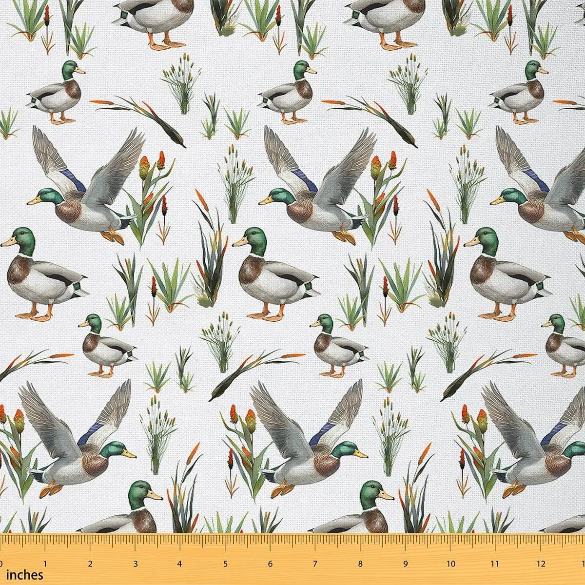 Mallard Fabric,Wild Animal Duck Upholstery Fabric,Hunting Wildlife Flying Decorative Fabric,Rustic Farmhouse Nature Indoor Outdoor Fabric Quilting Sewing