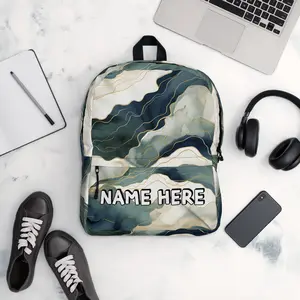 Custom Name Marble Backpack, Personalized Elegant Rucksack, Customized Minimalist School Bag, Abstract Gift, Marble Present