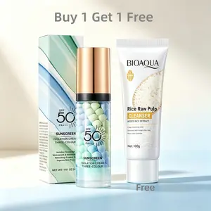 【Buy 1 Get 1 Free】Buy Primer for Face Before Makeup, Get Natural Rice Bran Cleansing Gel Free,SPF 50 PA+++, Sunscreen Isolation Cream, One Step Color Corrector Primer, Blurs Facial Serum Oil Control & Moisturizing Skin Tone Correcting, Radiance Skin