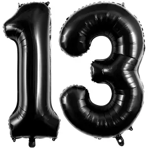 Black 13 Balloon Numbers  Large or 31 Foil Balloons Big Number 40 Inch for Birthday Anniversary Events Party Decorations ﻿