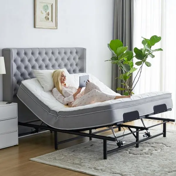 Adjustable Bed Frame, Queen Size - 4 Motor Design, Independent Head and Foot Incline, Zero Gravity, TV and Head-Tilt Presets, 600 lbs Capacity Upholstered Ergonomic Home Modern