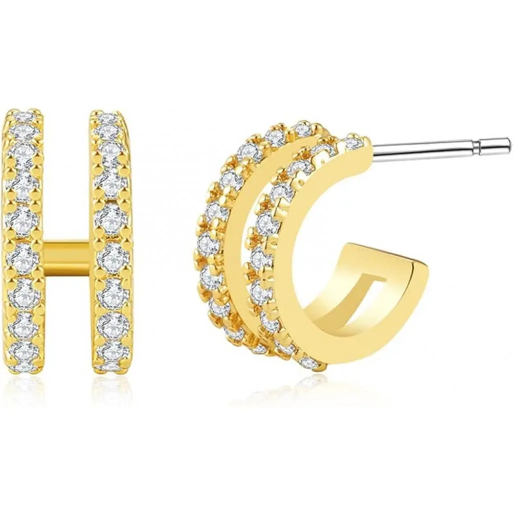 Faux Diamonds Double Huggie Hoops