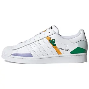 Adidas Originals Superstar Leather Classic Shell-Toe Low-Top Casual Sneakers for Men and Women in White-Gray-Green