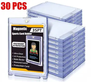 30pcs Magnetic Card Holder 35pt One Card Holder Touch for Trading Cards Protection Magnetic Cards Case for Baseball cards holder card Protectors Hard Plastic Display Sleeves Case for Game Sports cards