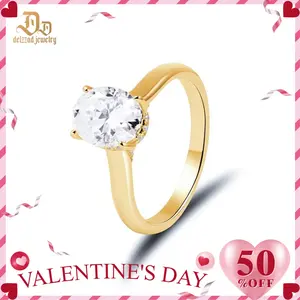 Delzzad 14K Gold-Plated 2ct Solitaire Oval Promise Engagement Ring Synthetic Moissanite S925 Wedding Ring Band Jewelry Perfect Birthday Engagement Wedding Anniversary Christmas Gift for Women