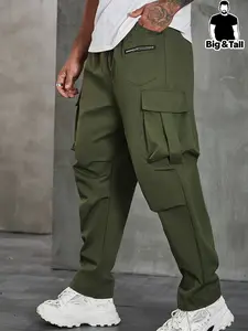 Plus Size Men's Casual Multi-Pocket Work Pants, Casual Business Bottoms, Comfortable Daily Wear, Versatile Design for All Seasons, Long Fitted Trousers