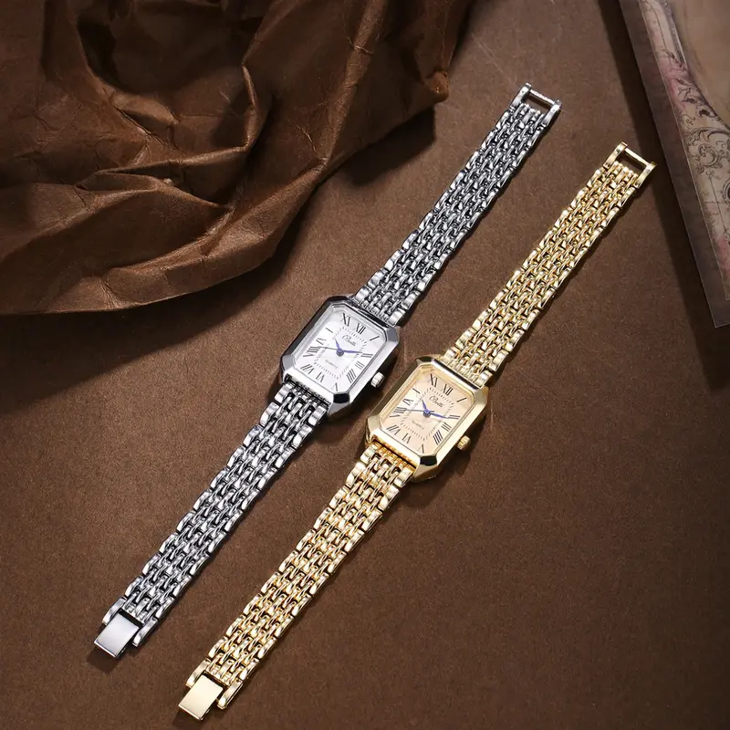 Women's Analog Quartz Watch Set, Vintage Roman Numerals & Blue Hands, Elegant Square Dial, Casual Style, Fashionable Analog Watch, All Seasons Wear, Quartz Wristwatch, Casual Trendy Wristwatch, Quartz Wrist Watches