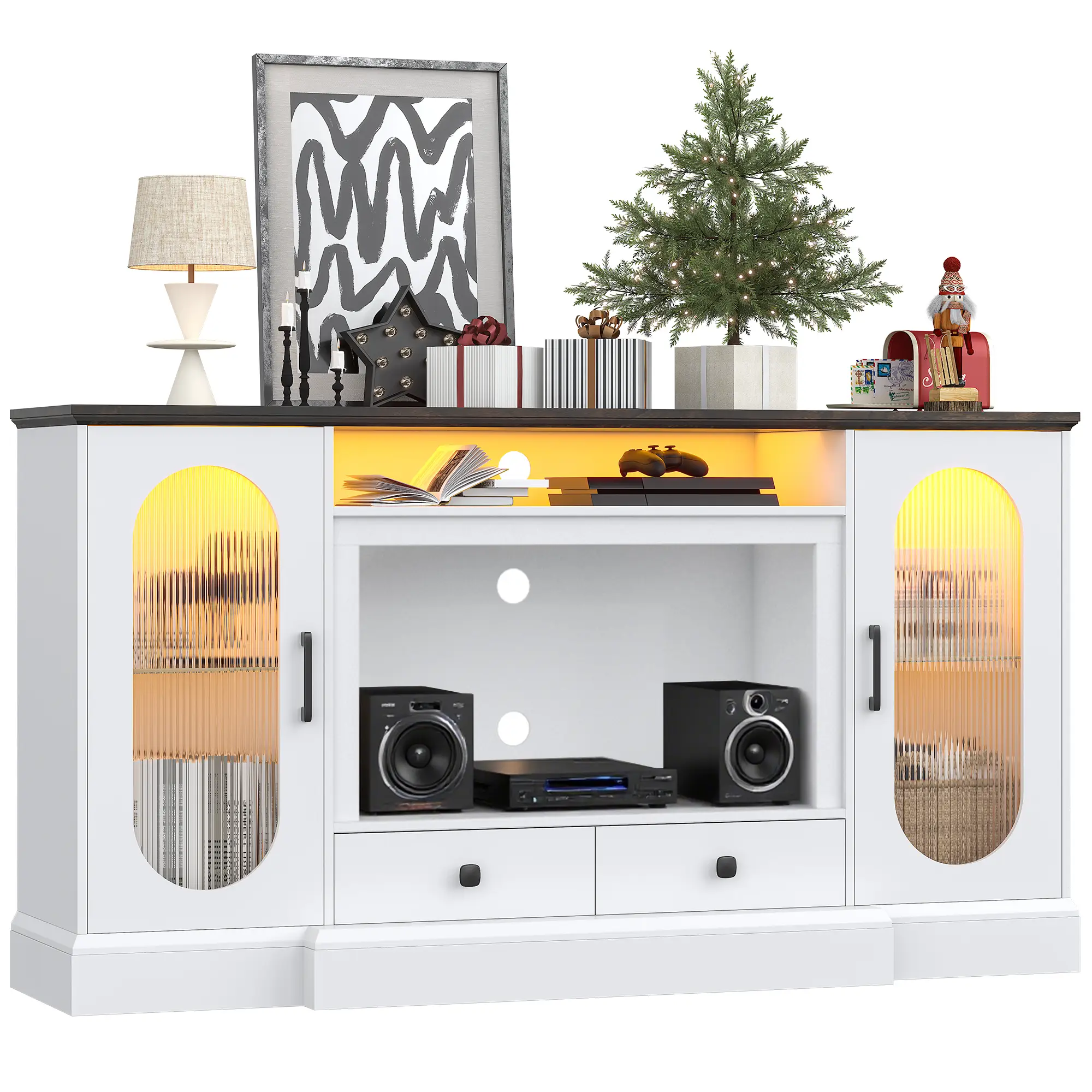 66'' Electric Fireplace TV Stand, Television Stands with RGB LED Light and Adjustable Shelves, Entertainment Center for TVs up to 73'', TV Console Tab