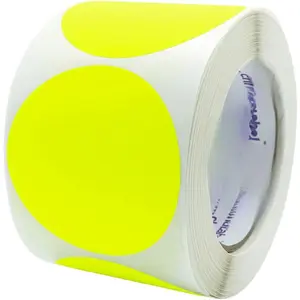 Sticker Labels, 3 Inch, Fluorescent Yellow, 500 per Roll, High Visibility, Removable, Round, Color Coding, Inventory Management,  Facilities, Warehouse Labels