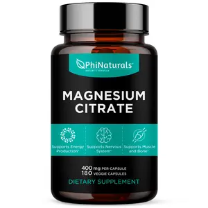 Magnesium Citrate Powder Capsules 400mg - 180 Count Veg Caps - PhiNaturals Supplements - Nervous System Support* and Enzyme Function*