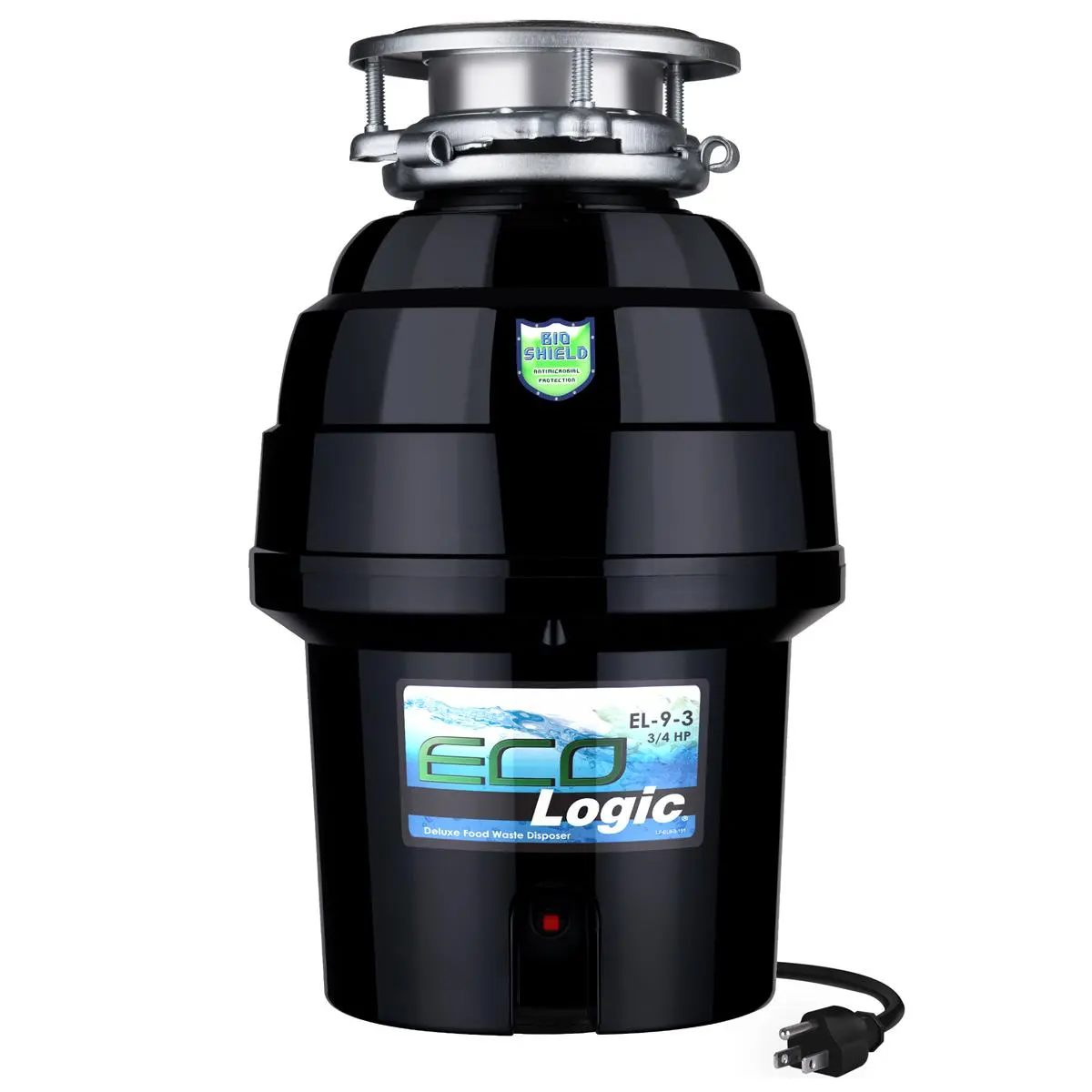 212 MAIN Eco Logic EL-9-3B 3-Bolt Food Waste Disposer, 9 Deluxe, 0.75 HP Power, Black Stainless Steel