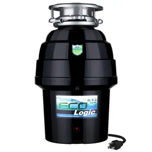 212 MAIN Eco Logic EL-9-3B 3-Bolt Food Waste Disposer, 9 Deluxe, 0.75 HP Power, Black Stainless Steel