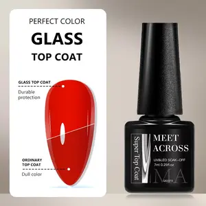 MEET ACROSS 7ml Glass Top Coat, Durable Protection Crystal Clear Top Coat Gel Nail Polish, Scratch-Resistant & Long Lasting, Anti Pollution & Waterproof, Top Coat Soak Off UV LED Nail Varnish for Home Salon Nail Art Design Gel Manicure
